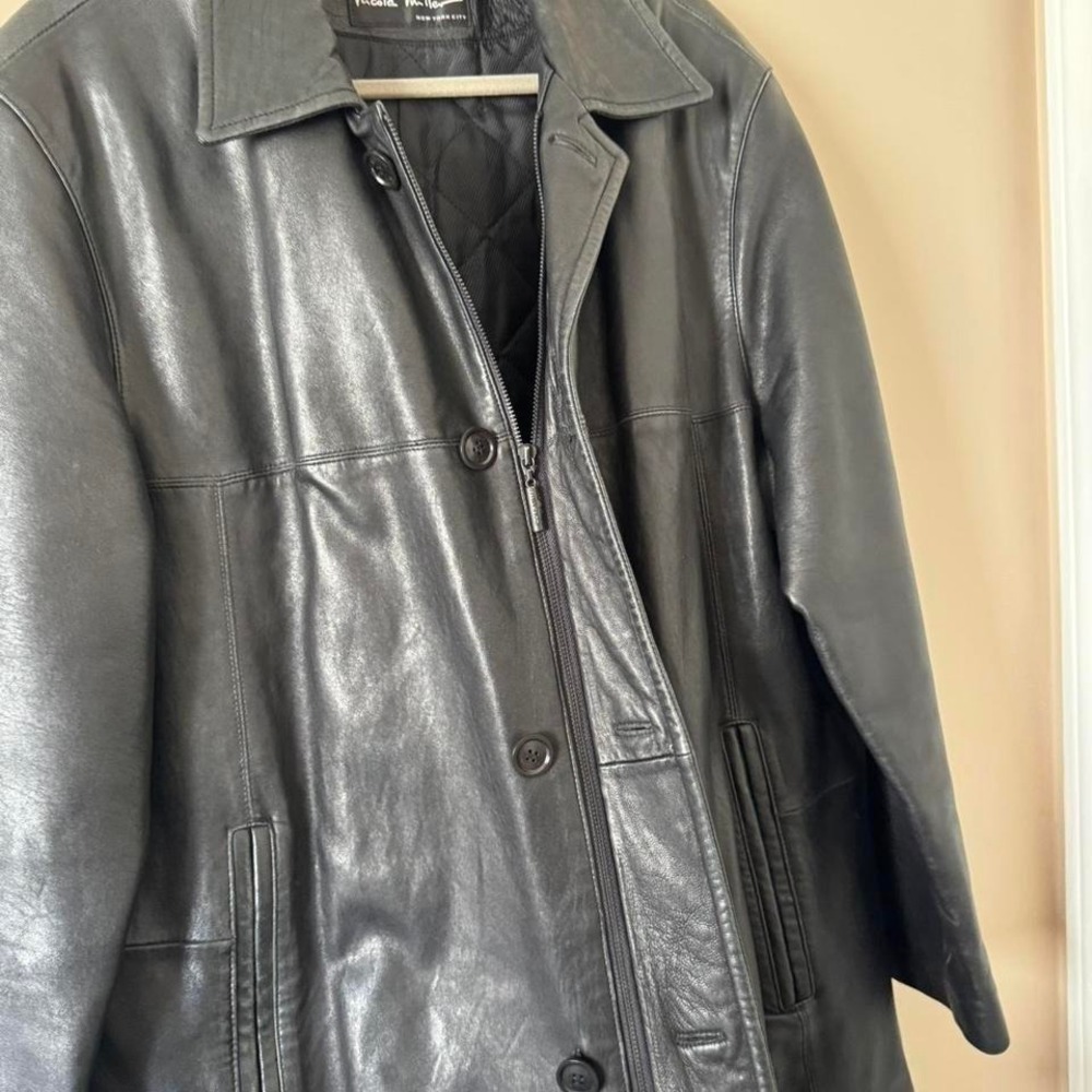 90s Y2K Large black leather jacket Nicole Miller - Picture 4 of 7
